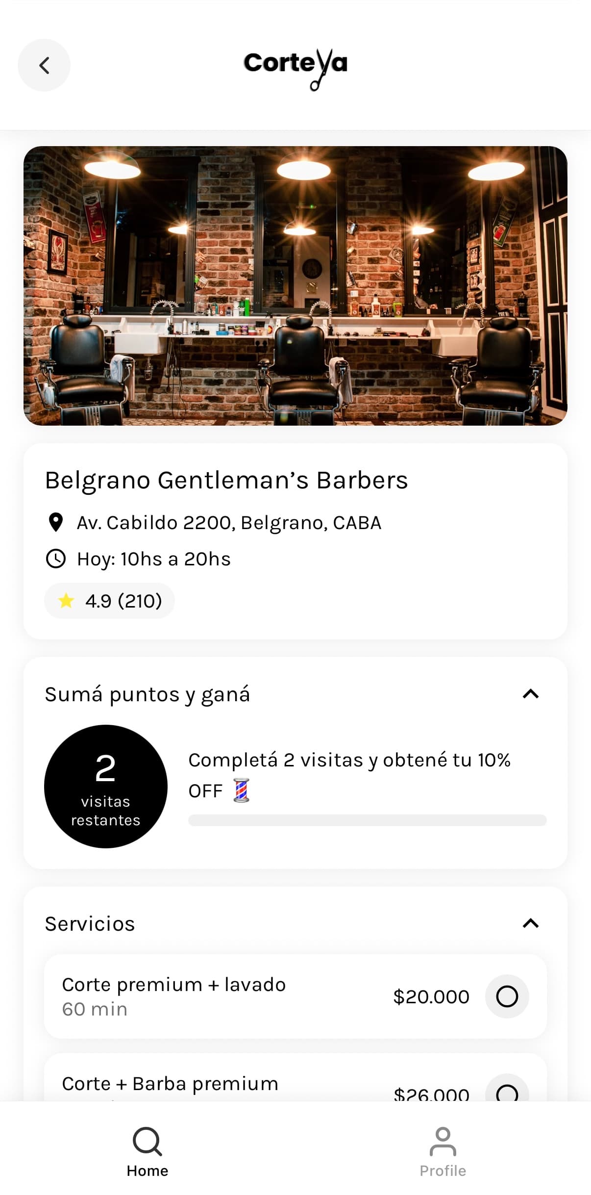 Corteya — App de reserva de turnos para barberías — pantalla 3