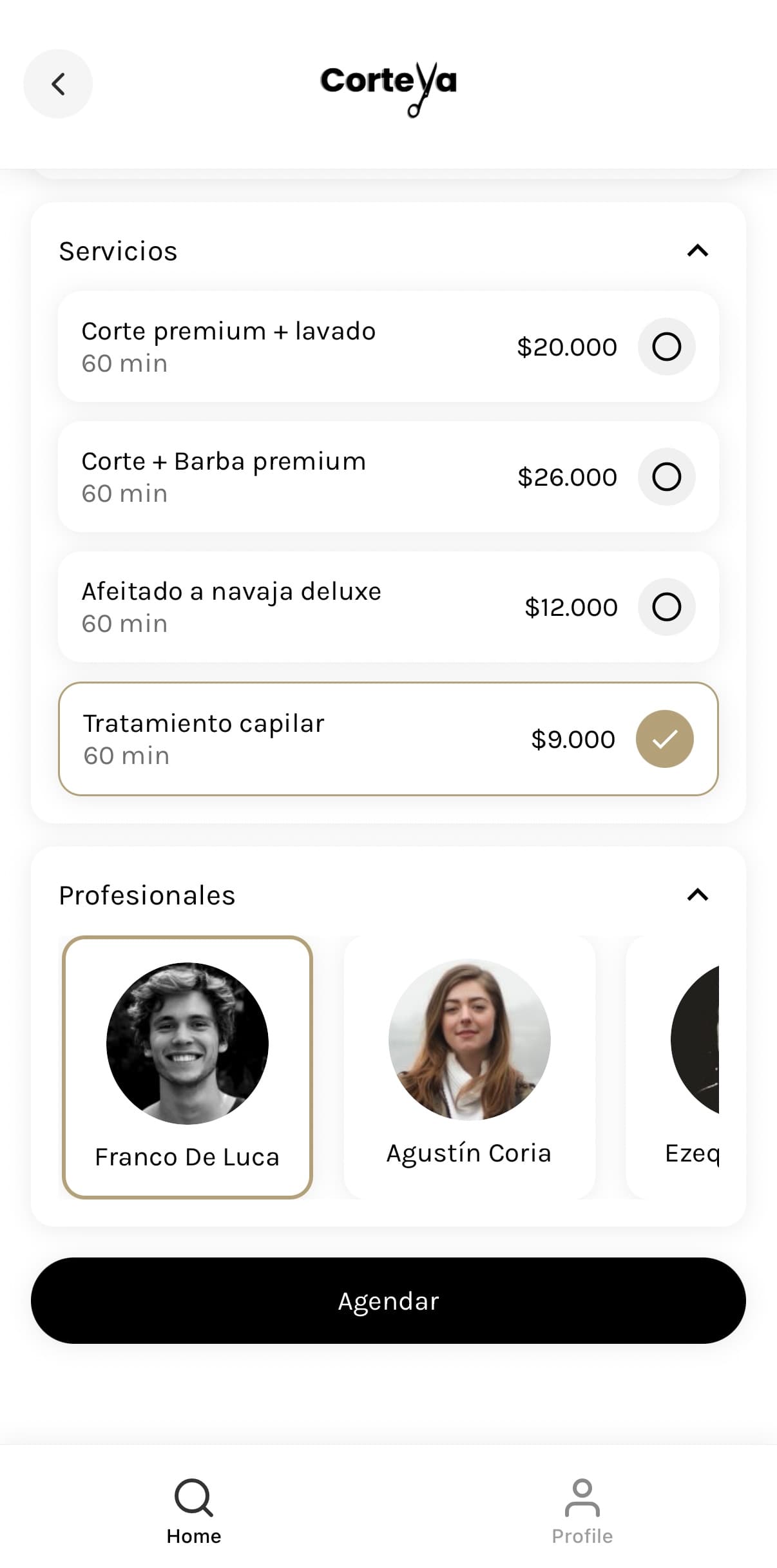Corteya — App de reserva de turnos para barberías — pantalla 4