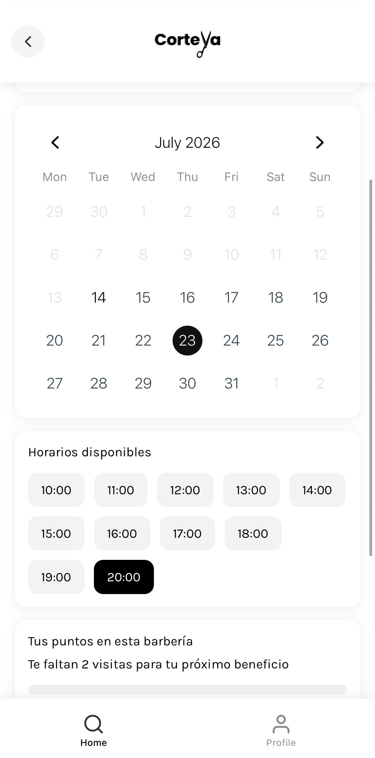 Corteya — App de reserva de turnos para barberías — pantalla 5