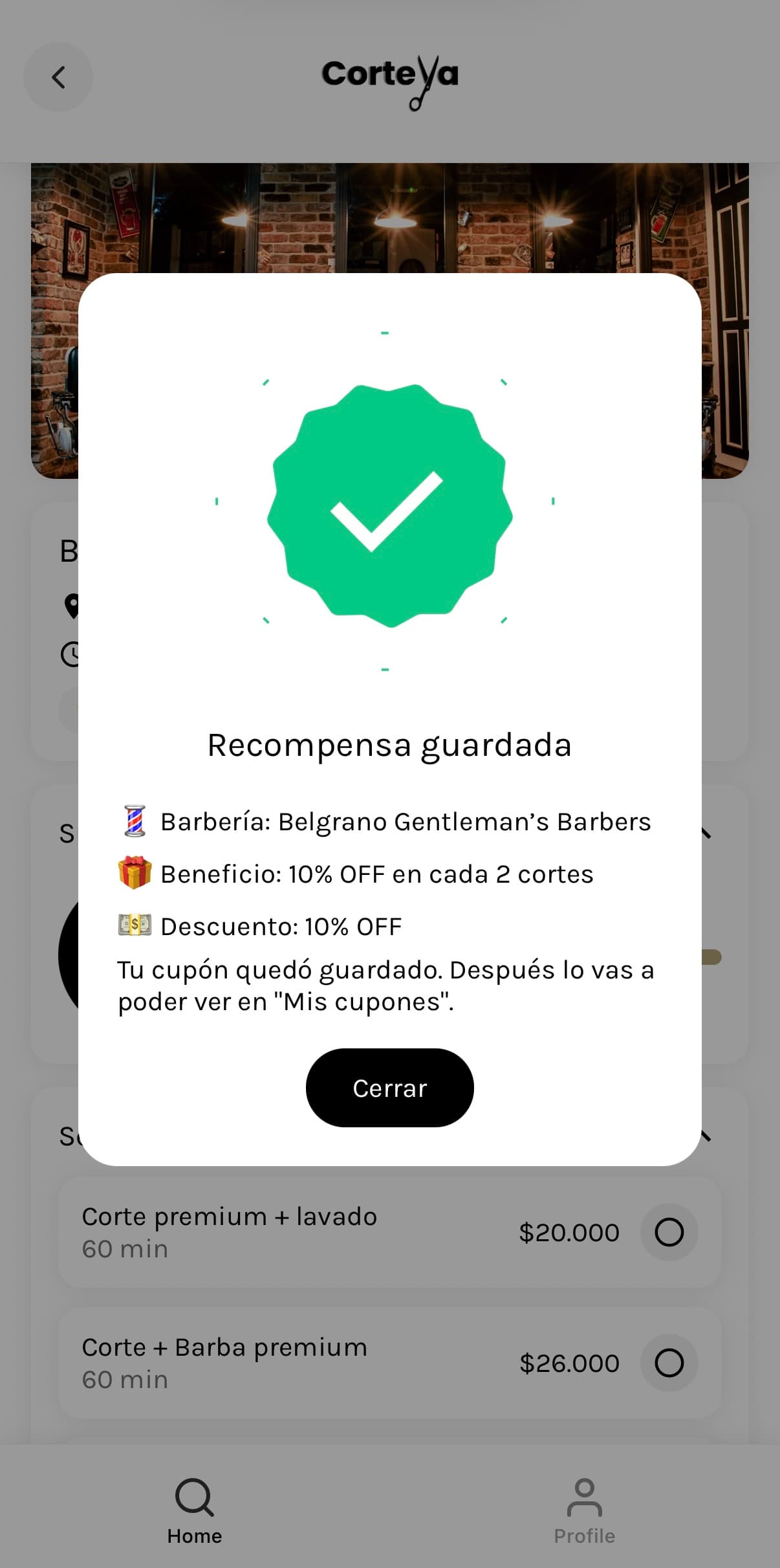 Corteya — App de reserva de turnos para barberías — pantalla 7