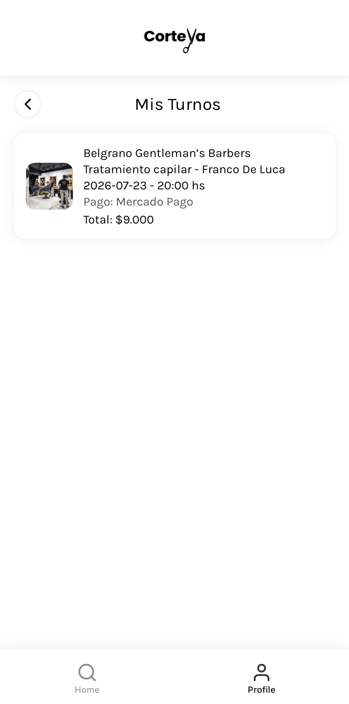 Corteya — App de reserva de turnos para barberías — pantalla 9